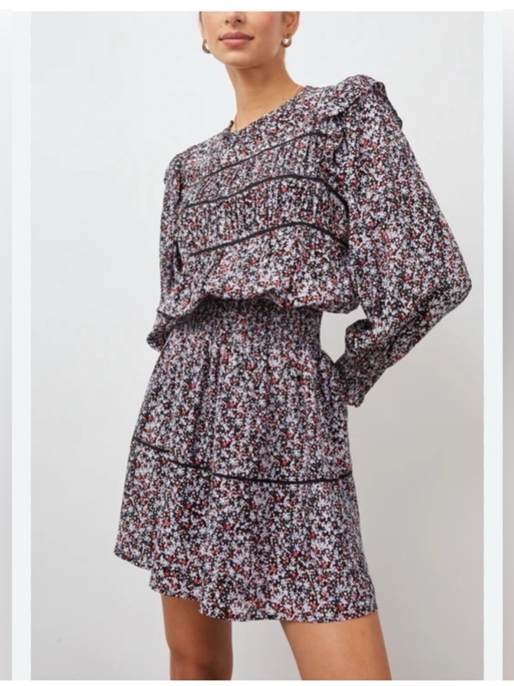 Rails Women’s Faren Floral Long-Sleeve Smocked Dress in Blue Red Size Medium